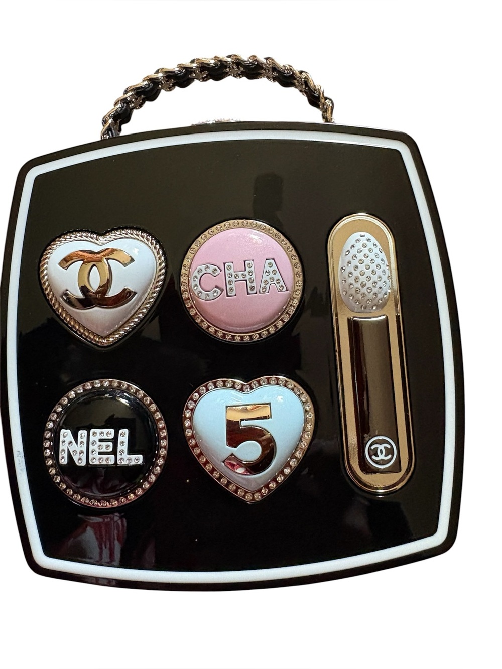 Fashion Lux White and Pink Heart Motif Vanity Bag